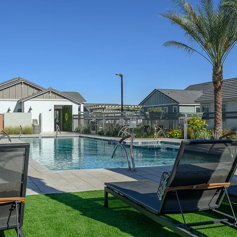 angled view of pool over lounges